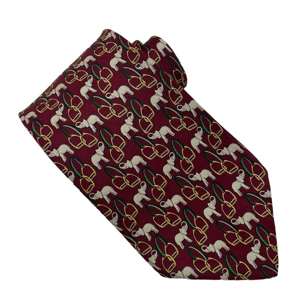 Brooks Brothers Makers Merchants Men's‎ Necktie 100% Silk Maroon Elephants